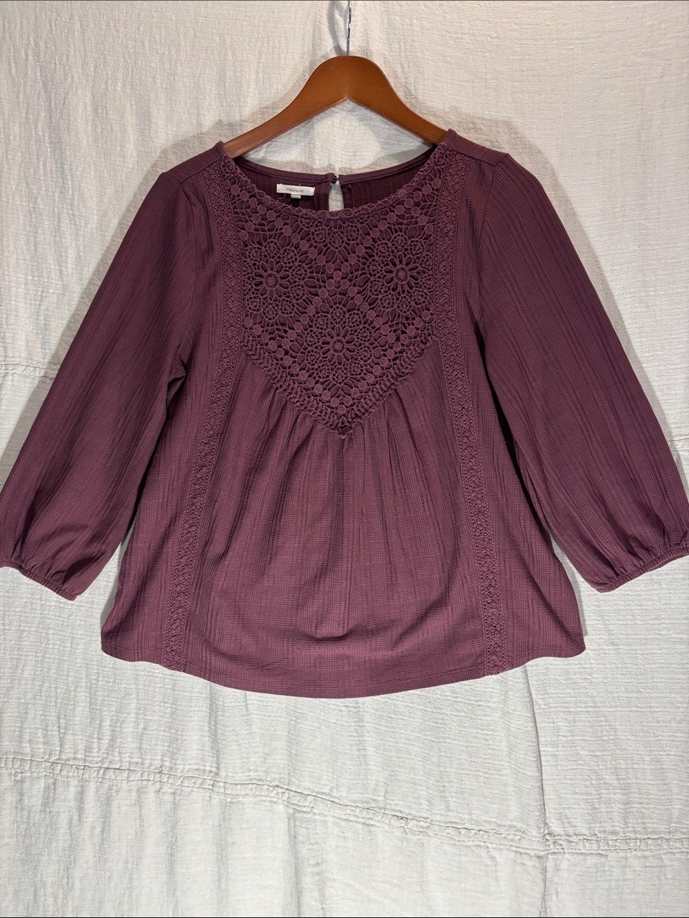 Maurices Plum Crochet Yoke Blouse
